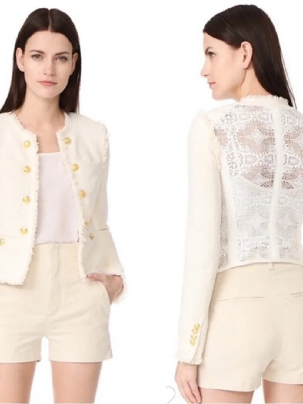 Womens Veronica Beard Ivory (Item-34) Betsy Lace Back Tweed Blazer Jacket 4